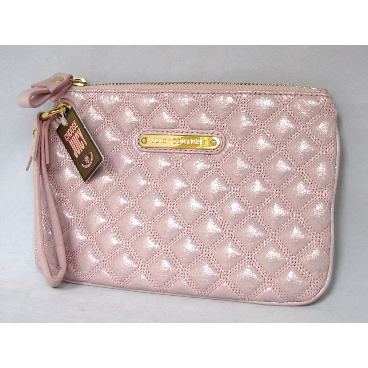 Juicy Couture Damsel Metallic Pink Box Quilt Stitch Clutch Wristlet