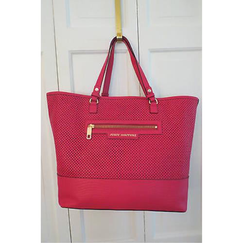 Striking Juicy Couture Sierra Large Leather Tote/weekender Hot Pink