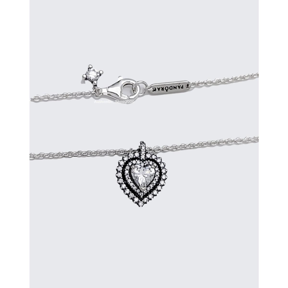 Pandora 925 Sparkling Double Heart Halo Necklace Stud Earring Gift Set Necklace Only