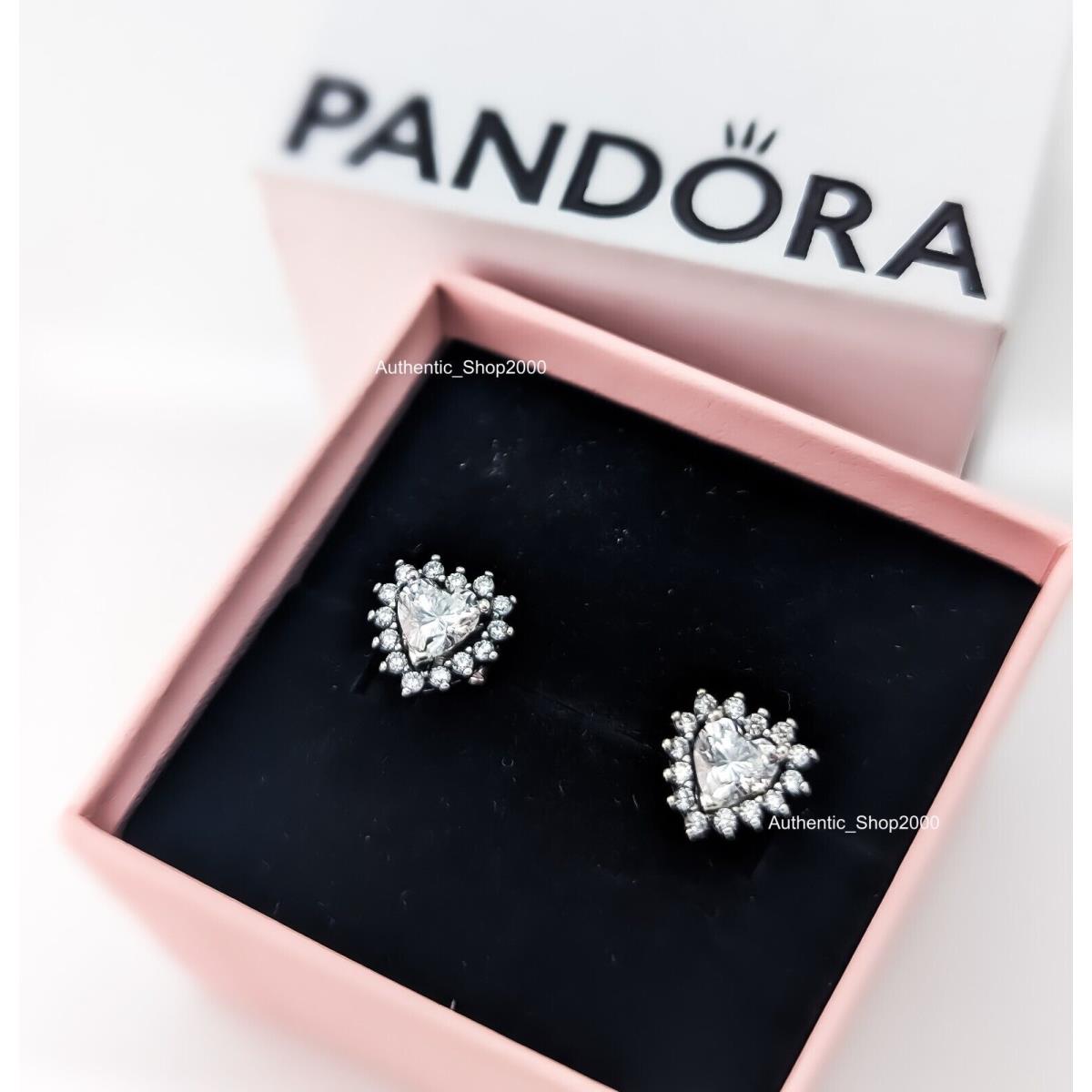 Pandora 925 Sparkling Double Heart Halo Necklace Stud Earring Gift Set Stud Earrings Only