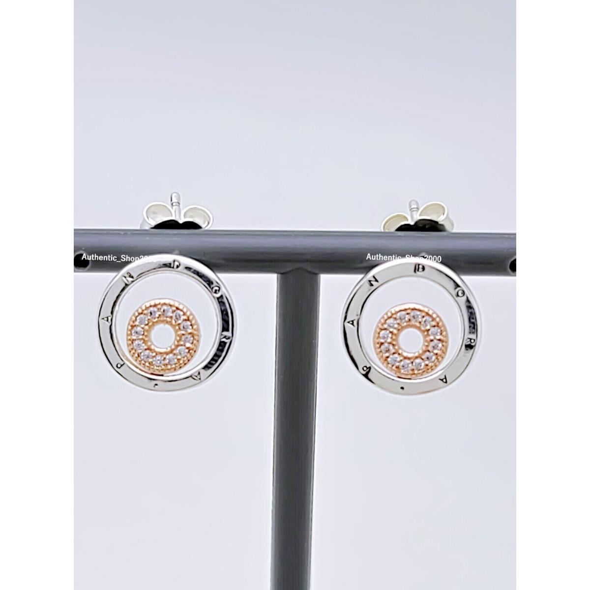 Pandora 925 + 14k Two-tone Logo Circles Stud Earrings 282314C01