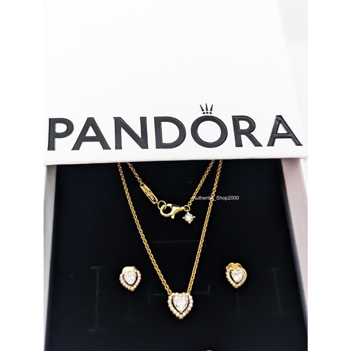 Pandora 14K Gold Sparkling Heart Jewelry Gift Set Necklace + Earrings Necklace Only