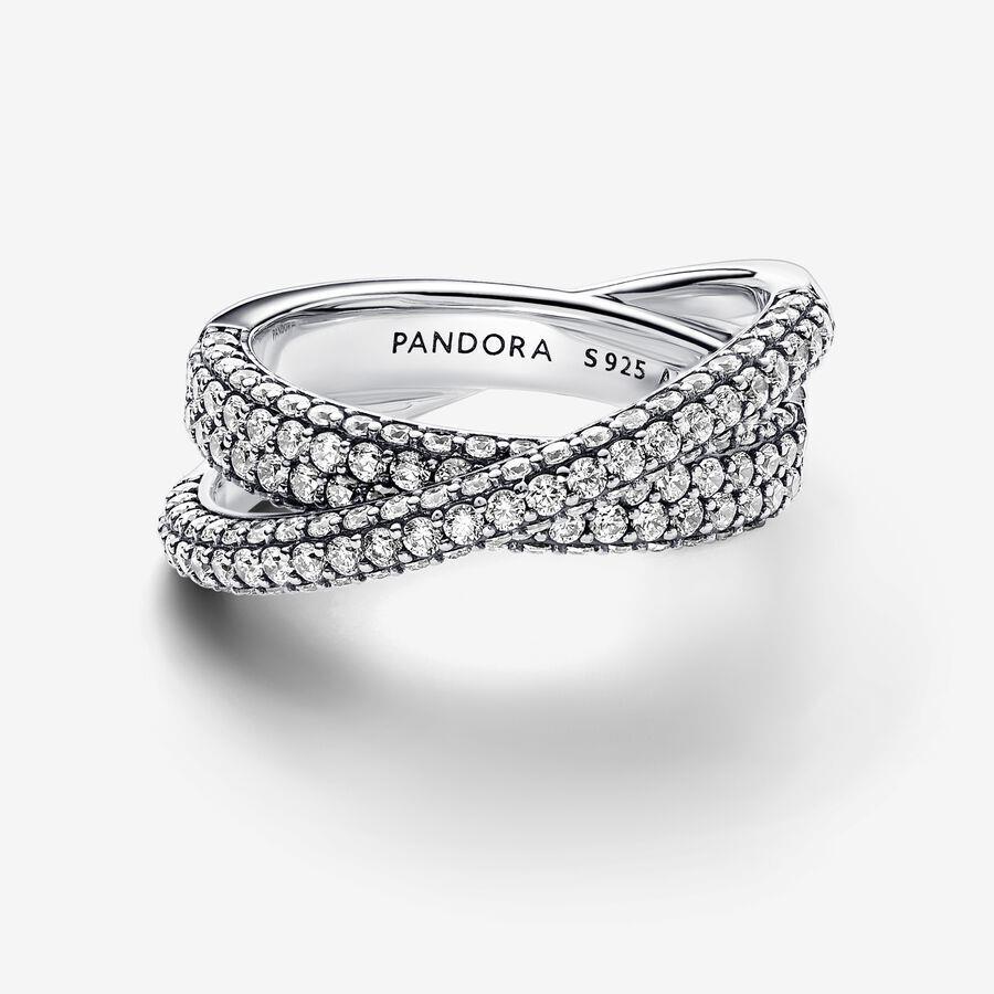 Pandora Timeless CZ Pav Crossover Dual Silver Band Ring 193022C01