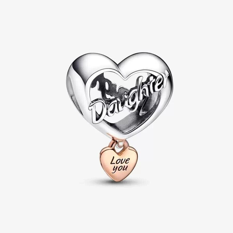 Pandora Moments Two-tone Love You Daughter Heart Charm 782327C00