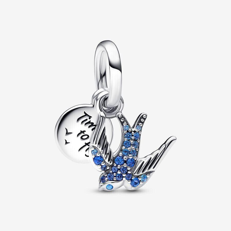 Pandora 925 Sparkling Swallow Quote Double Dangle Charm 792570C01