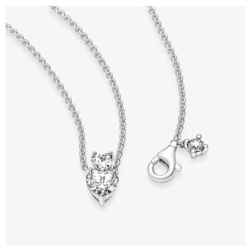 Pandora Double Heart Pendant Sparkling Collier Necklace 391229C01