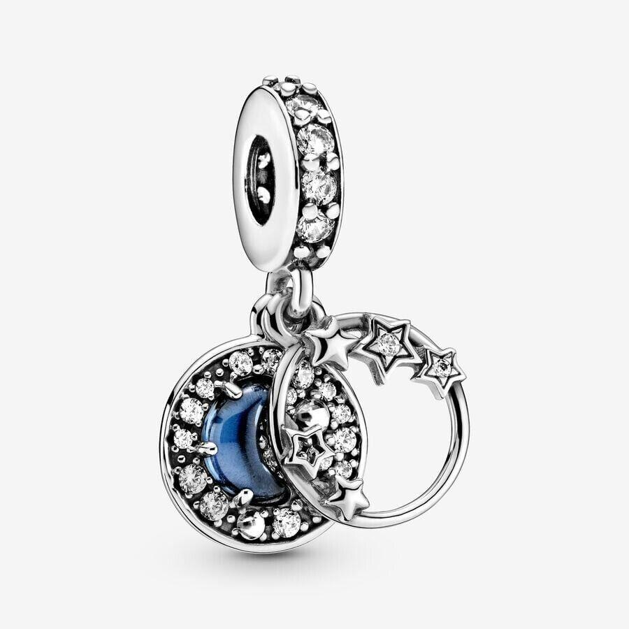 Pandora Blue Night Sky Crescent Moon Stars Dangle Charm 799216C01