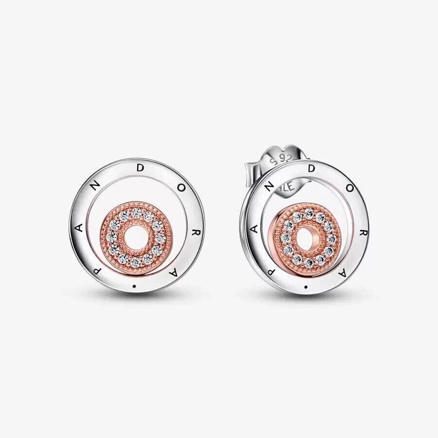 Pandora Signature Two-tone Logo Circles Pave Stud Earrings 282314C01