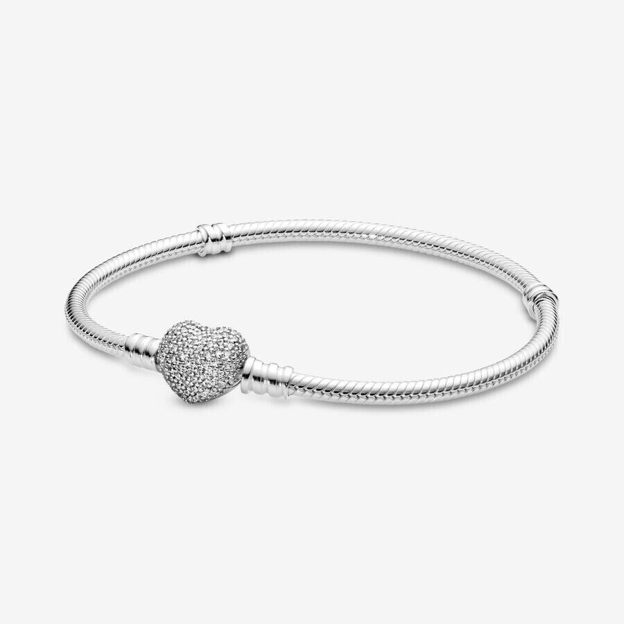 Pandora Moments Sparkling Heart Clasp Snake Chain Bracelet 590727CZ-19cm/7.5