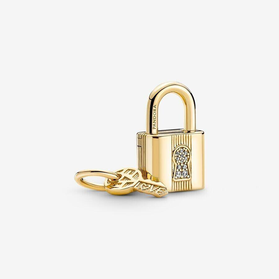 Pandora 14k Yellow Gold Plated Padlock Key Dangle Charm 760088C01