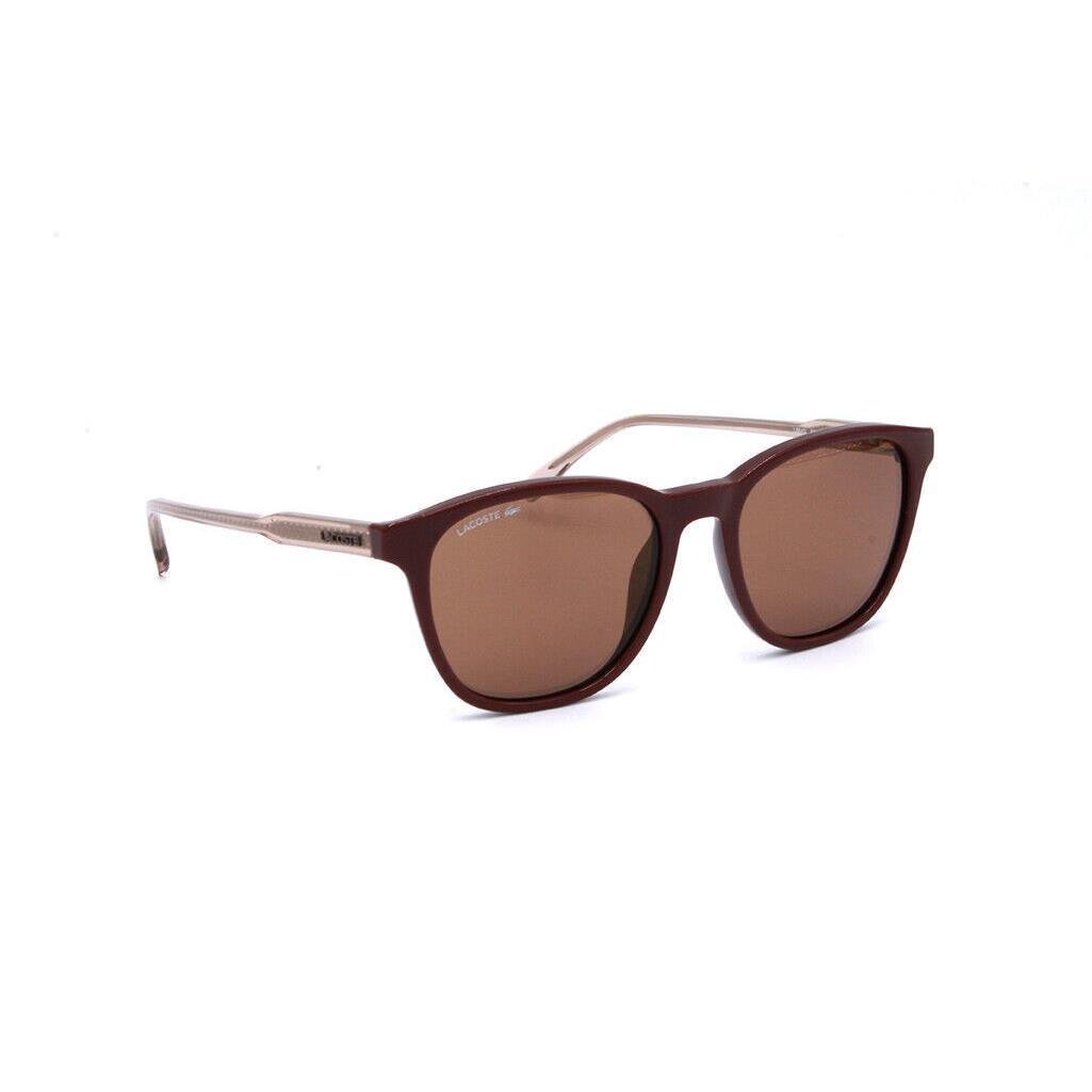 Lacoste L864S 604 Shiny Burgundy Sunglasses w/ Transparent Temples Brown Lens
