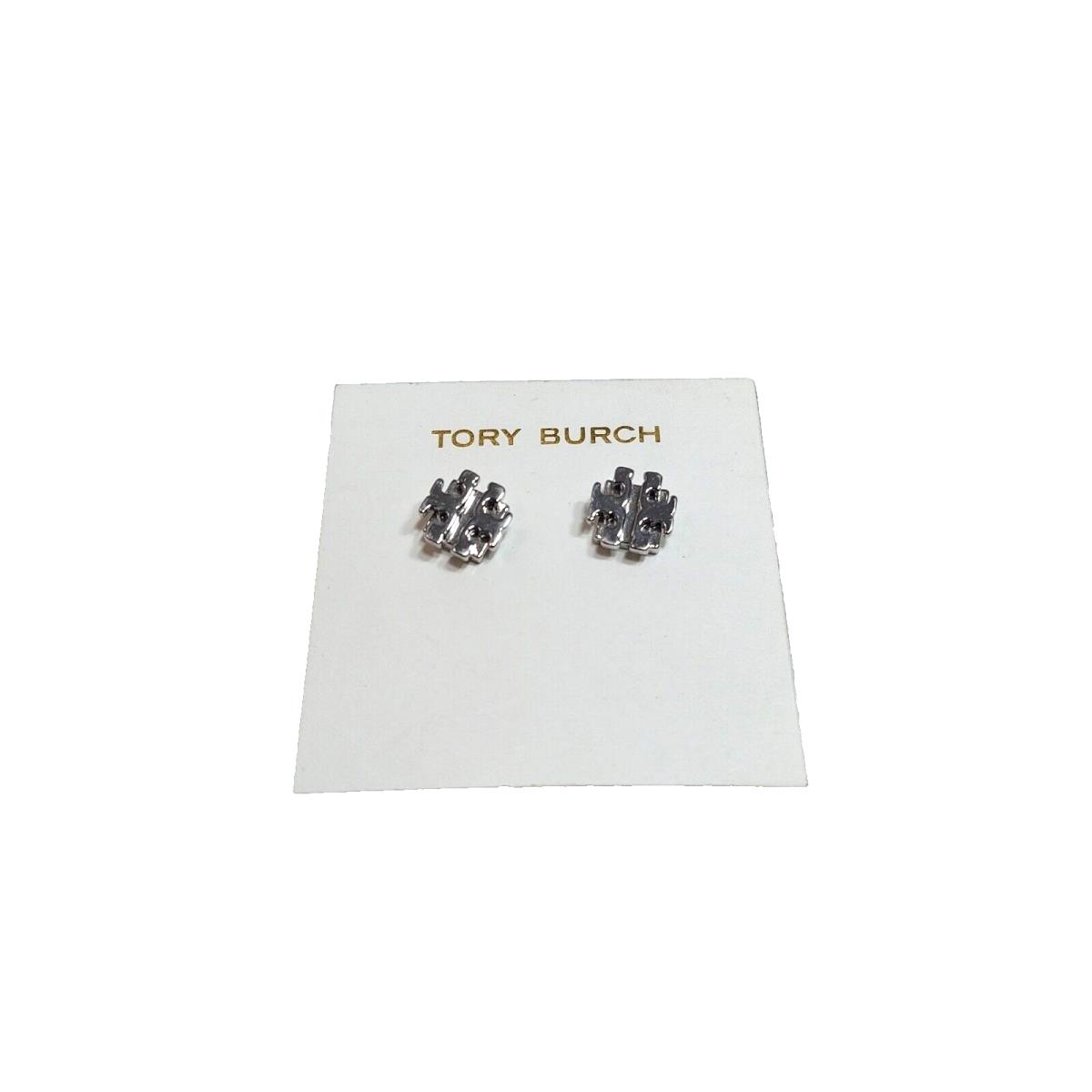 Tory Burch Women`s T Logo Small Stud 53355 Silver Plated Earrings