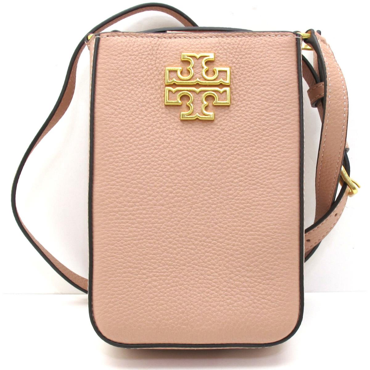 Tory Burch Womens Britten Leather Phone Crossbody Pink Light Meadowsweet