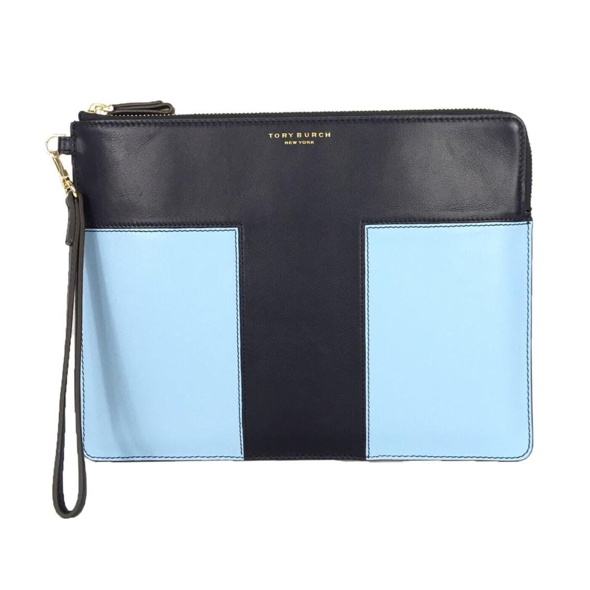 Tory Burch Block-t Large Leather Wristlet Tablet Pouch in Blue`s