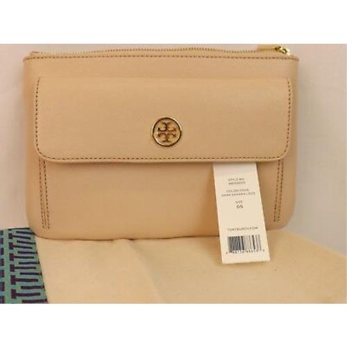 Tory Burch Robinson Saffiano Sahara Leather Reva Pouch Clutch Zip Wallet