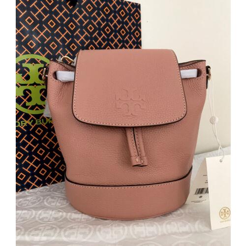 Tory Burch Thea Mini Pebbled Leather Bucket Pink Moon Backpack Handbag