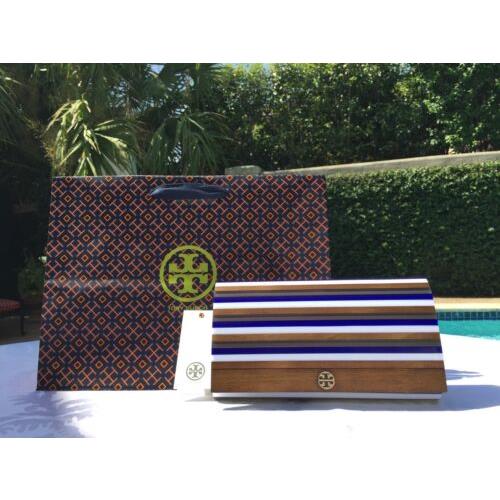 Tory Burch Rayna Color Block Resin Clutch Black/dk Brown/neon Blue/lt Brown