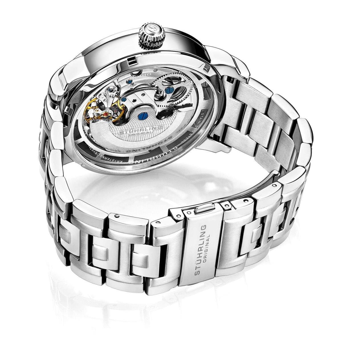 Stuhrling St Hrling Original Mens Watch Stainless Steel Automatic Silver Skeleton Dial