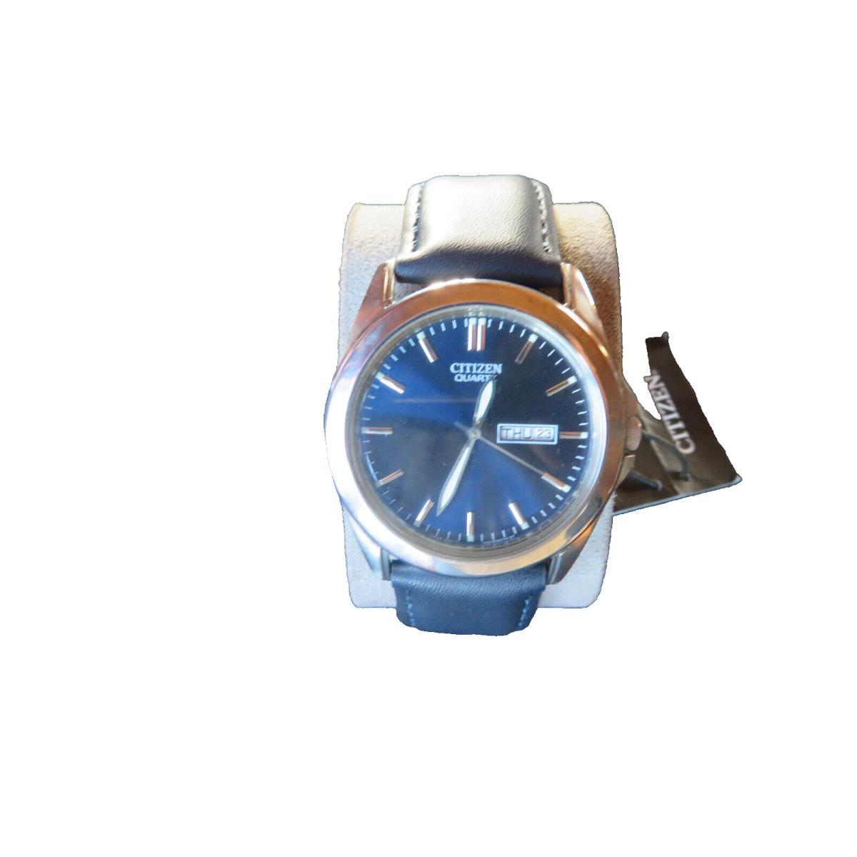 Men`s Citizen Quartz Wrist Watch Blue Dial 1102-S066808 Day Date