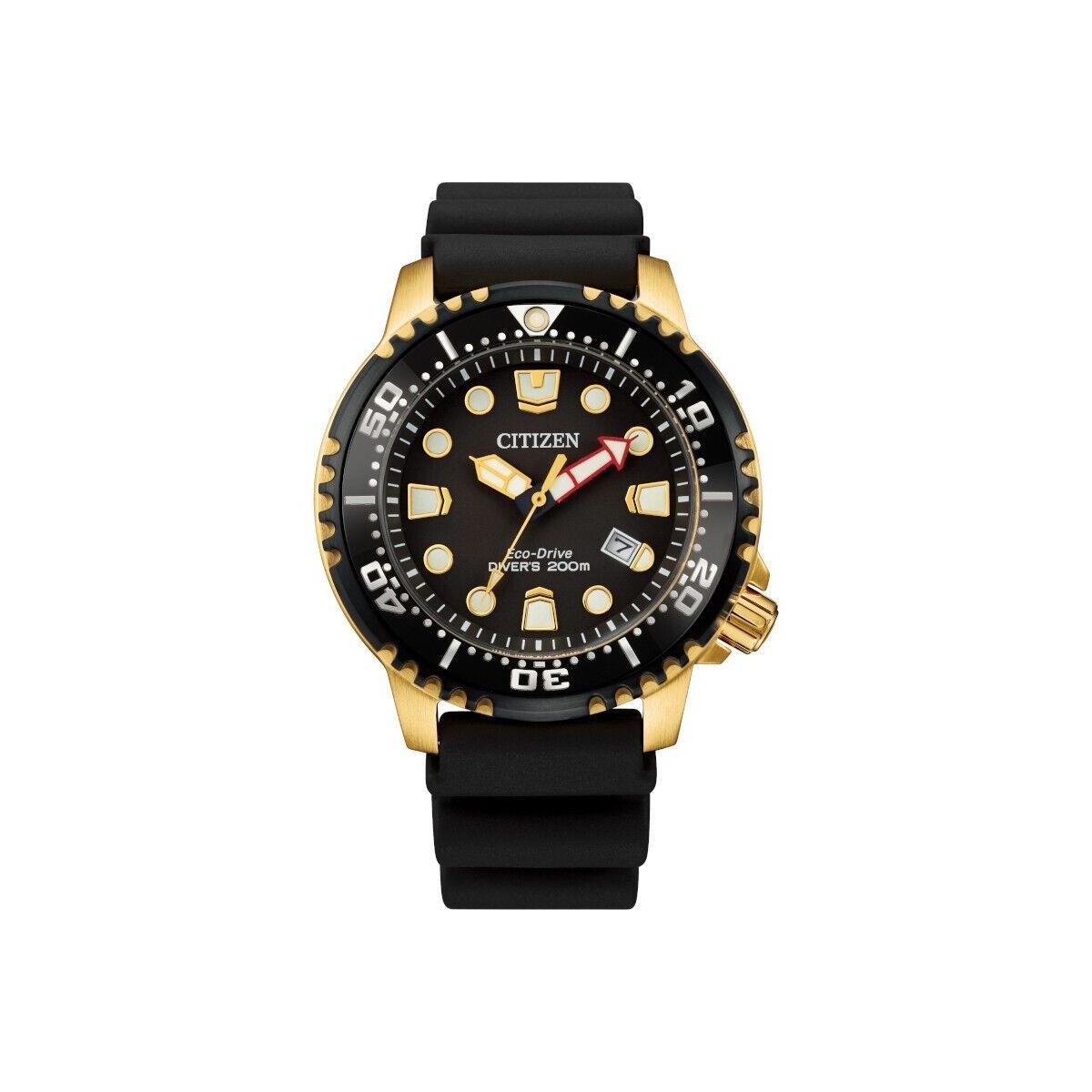Citizen Eco-drive Promaster Diver Men`s Watch Gold Tone Black Dial BN0152-06E - Dial: Black, Band: Black