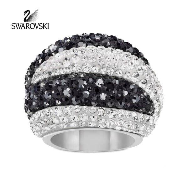 Large Swarovski Crystal Appolon Ring Size 8.5 EU58 Black and White