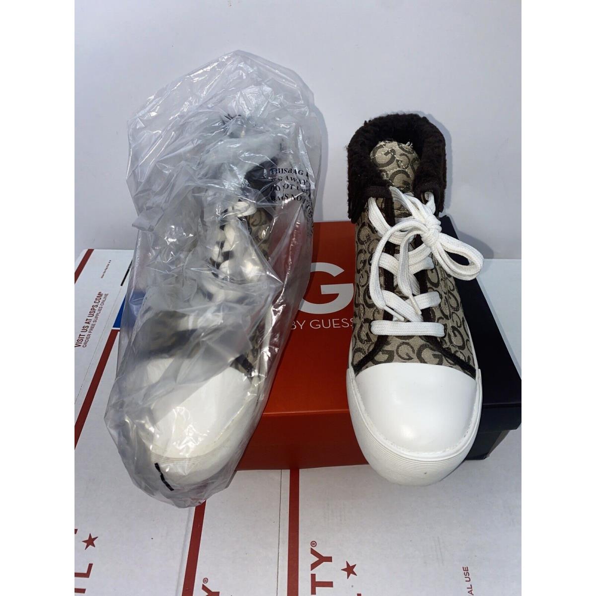 Guess Signature Logo High Top Fold Down Sneaker Shoes Leighna Natural Women s 8M