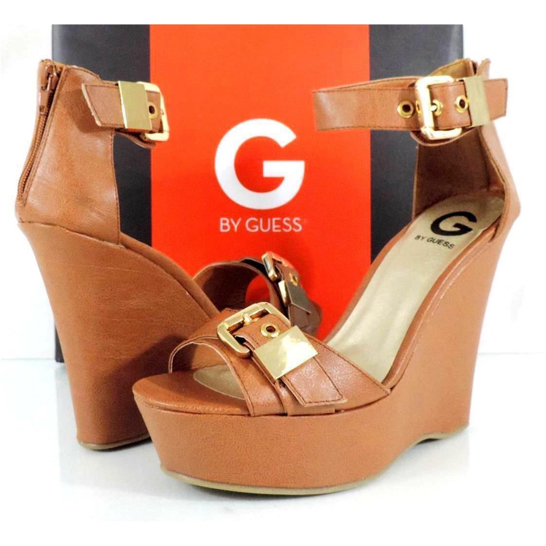 G by Guess Honey Platform Wedge Heels Sandals Medium Natural Size 10