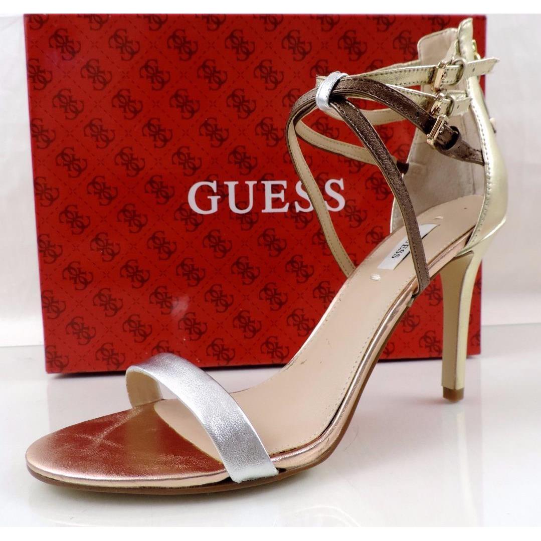 Guess Laella Ankle Strap Dress Sandals Heels Silver Multi Size 9.5