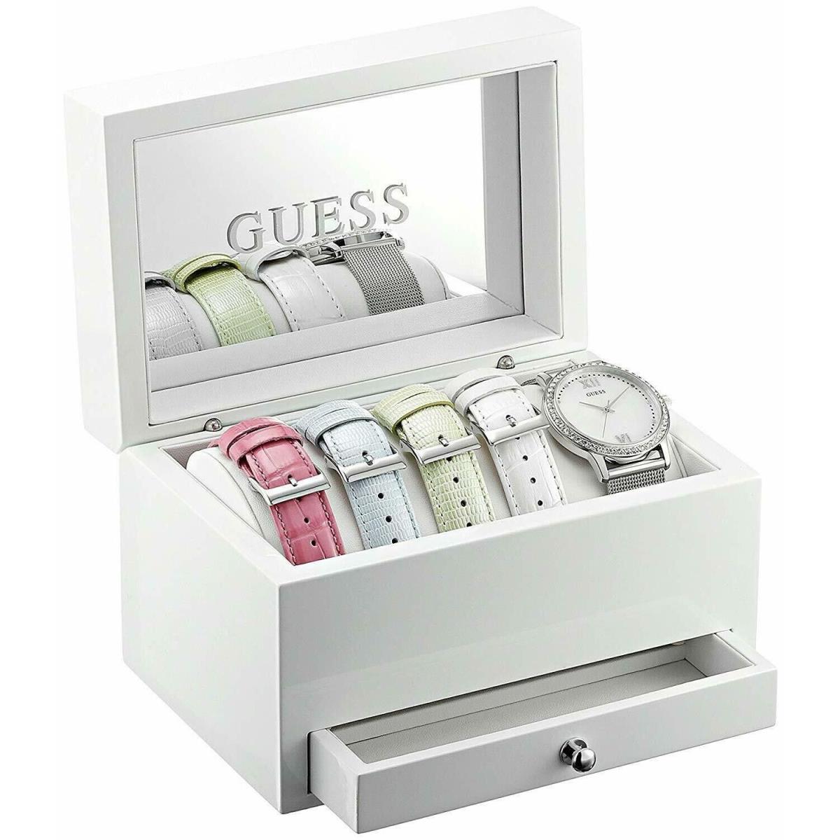 Guess 5pc Set Women`s Gem-set Bezel 39mm Interchangeable Band Ladies U0785L1