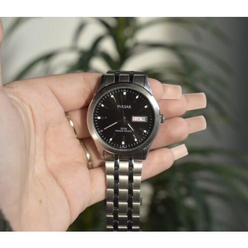Men`s Pulsar PXN159X Silver-tone Stainless Steel Black Dial Wrist Watch w Box