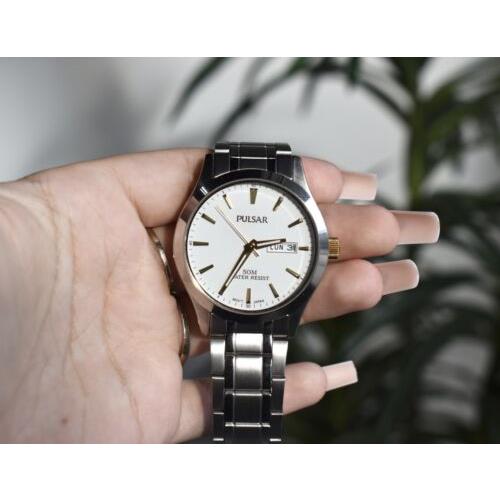 Men`s Pulsar PXN203X Silver Tone Stainless Steel White Dial Wrist Watch w Box