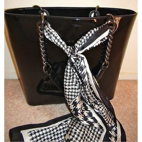 Dkny Black Patent Leather Herringbone Scarf Large Tote