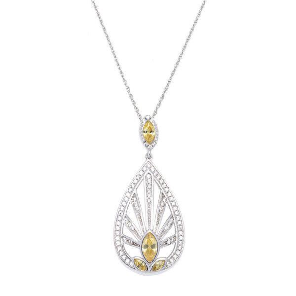 Tiffany & Co. Sterling Silver Vintage Marquis-cut Yellow Cubic Zirconia Pendant Chain Necklace