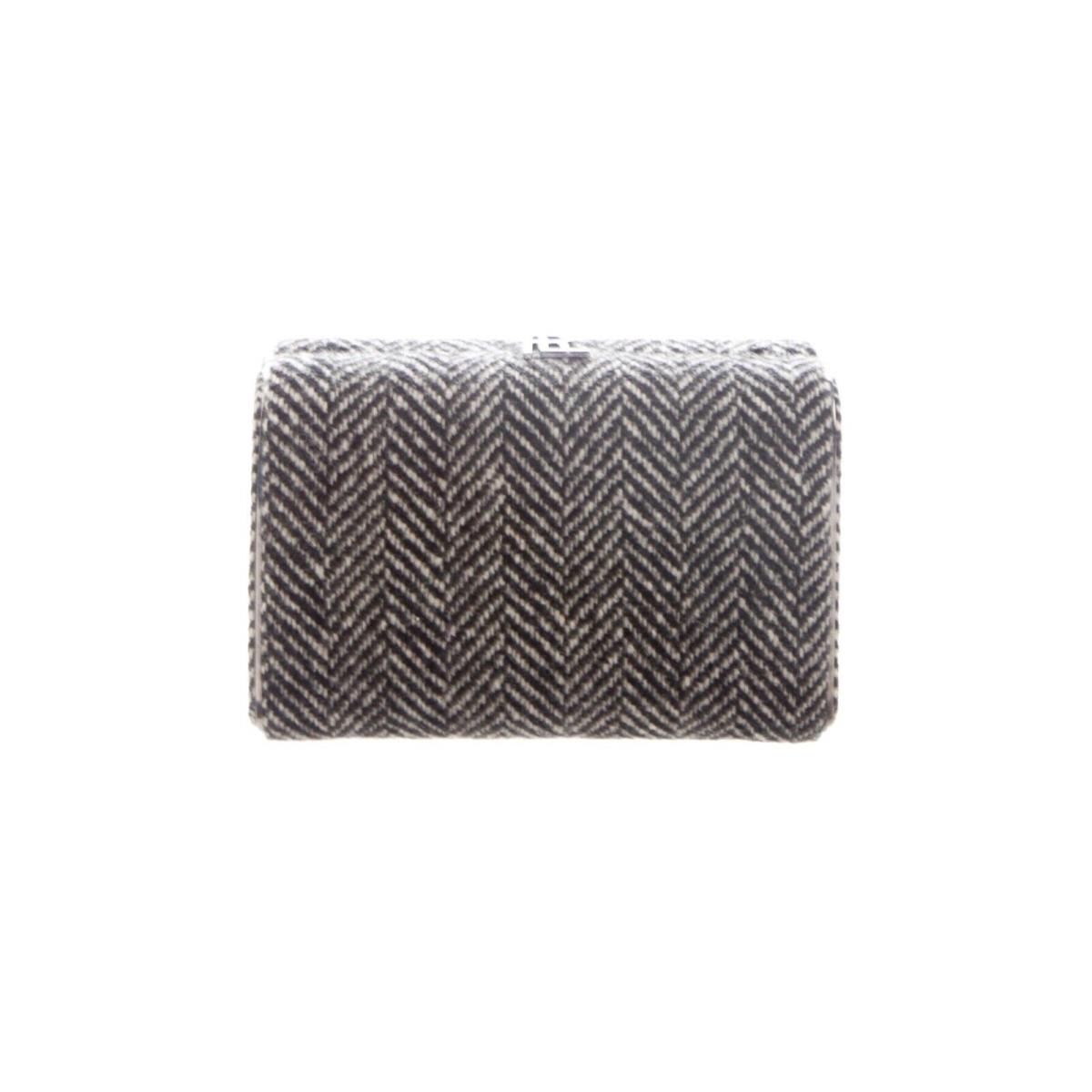 Ralph Lauren RL Cream and Gray Wool Herringbone Evening Clutch Handbag