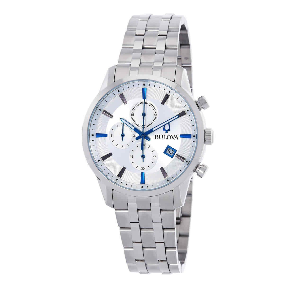 Bulova Sutton Chronograph Quartz Silver Dial Men`s Watch 96B404