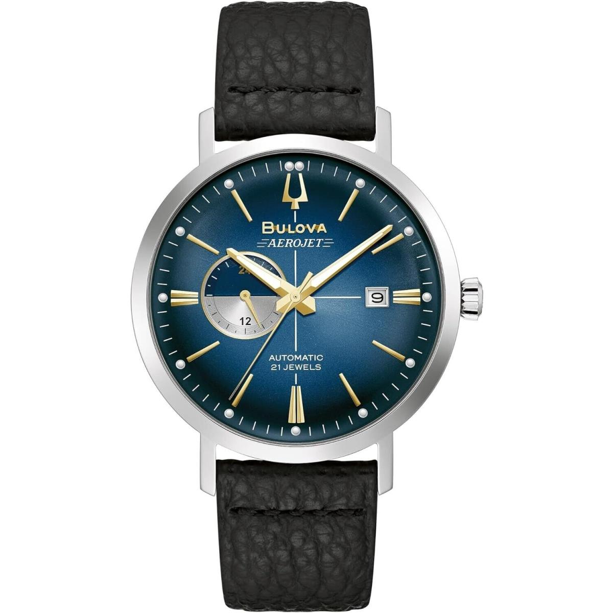 Bulova Aerojet Chronograph Automatic Blue Sunray Dial Men`s Watch 96B374 - Dial: Black, Blue, Band: Black, Bezel: Silver