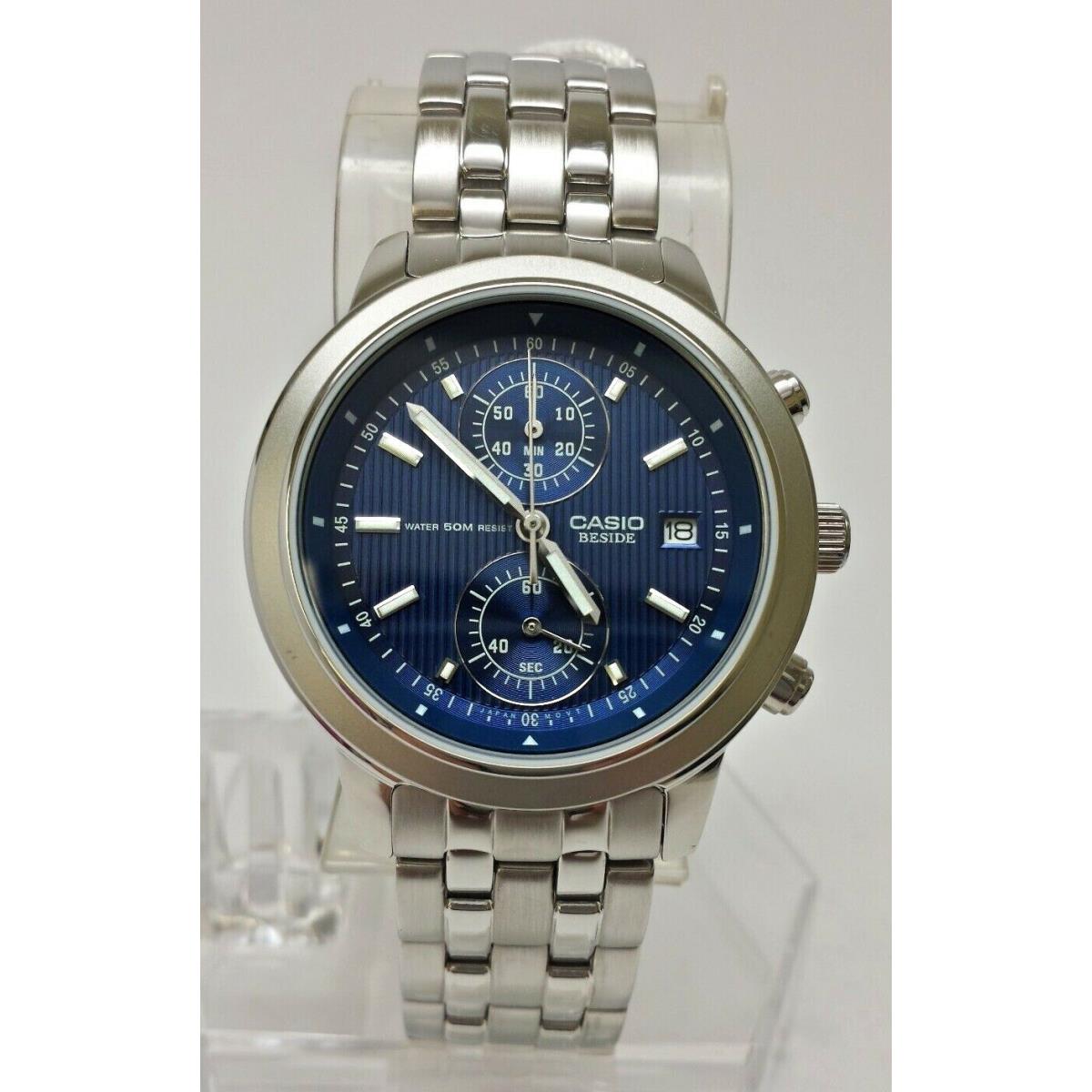 Casio Beside BEM500D-2A Men`s Blue Chronograph Date Display Watch 50M WR