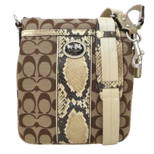 Coach Khaki Beige Natural Signature Python Leather Crossbody Swingpack