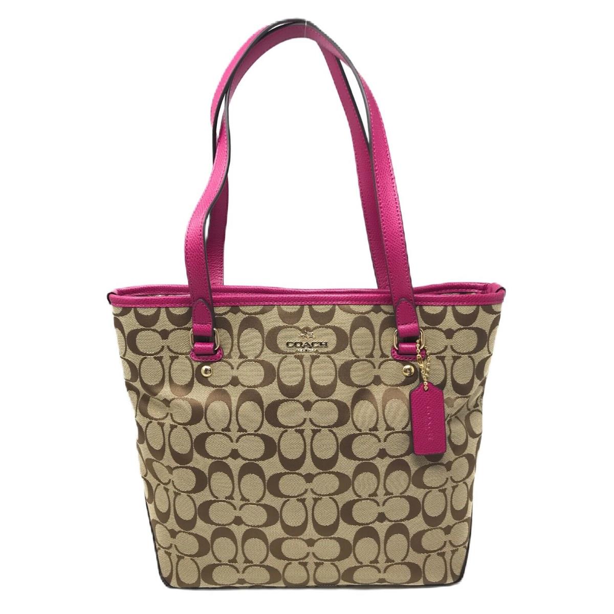 Coach 12cm Signature Zip Top Tote in Khaki Cranberry: Style F36375: