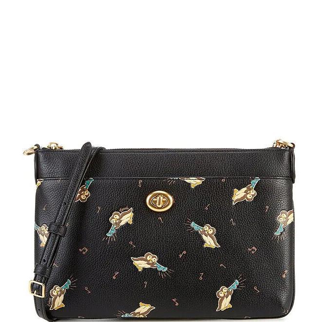 Coach Musical Owl Pebbled Lthr Polly Crossbody Black Multi C6587