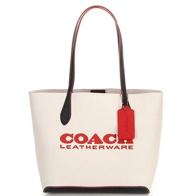 Coach Kia Logo Chalk Multi Colorblock Leather Tote CE734 Red Black