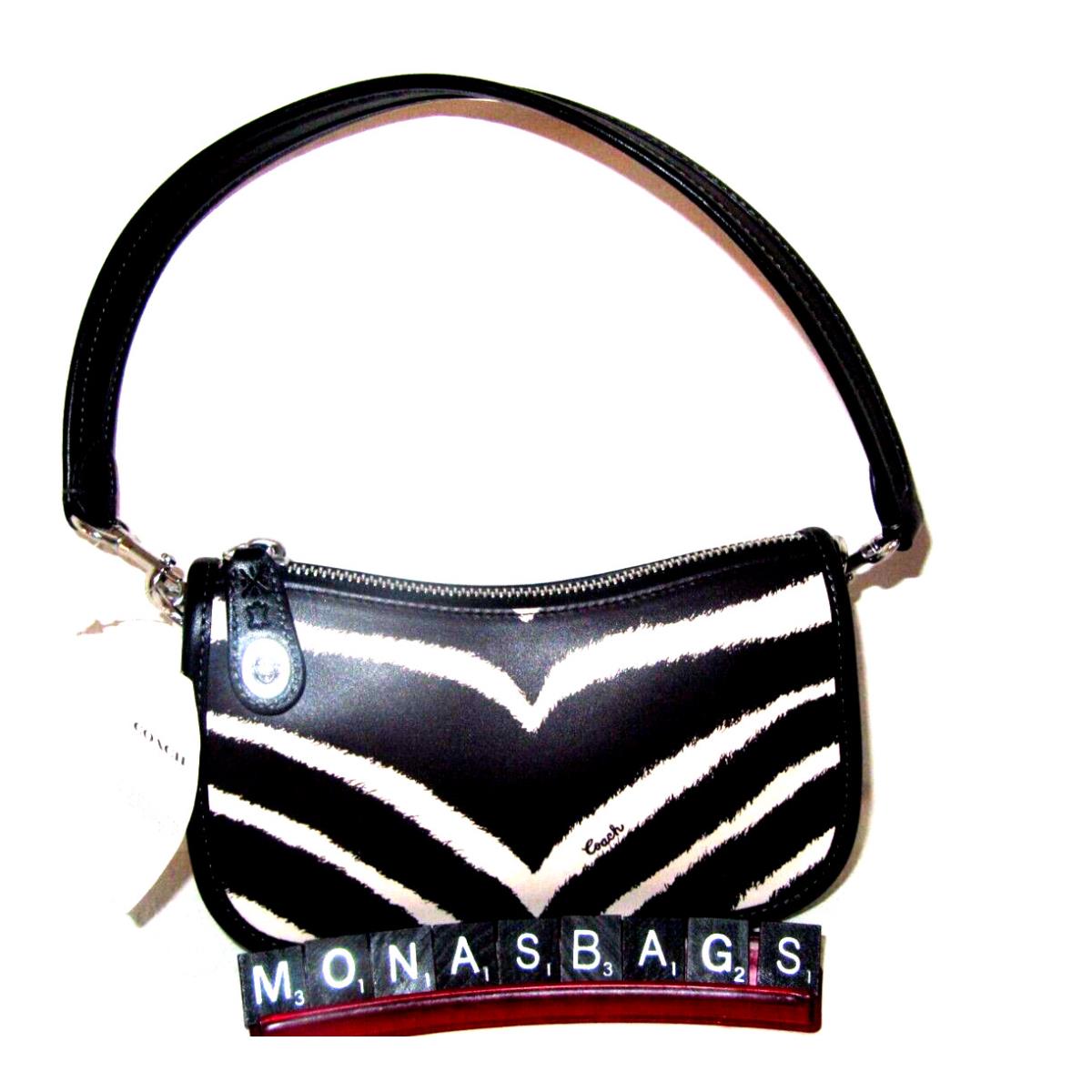 Coach CM5134 Zebra Print Refined Calf Leather Swinger 20 Shoulder Bag