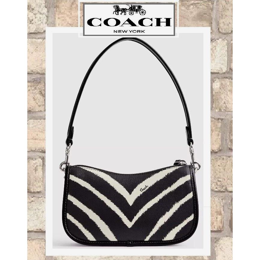 Coach Swinger 20 Clutch Shoulder Bag CM514 In Zebra Print Leather Silver