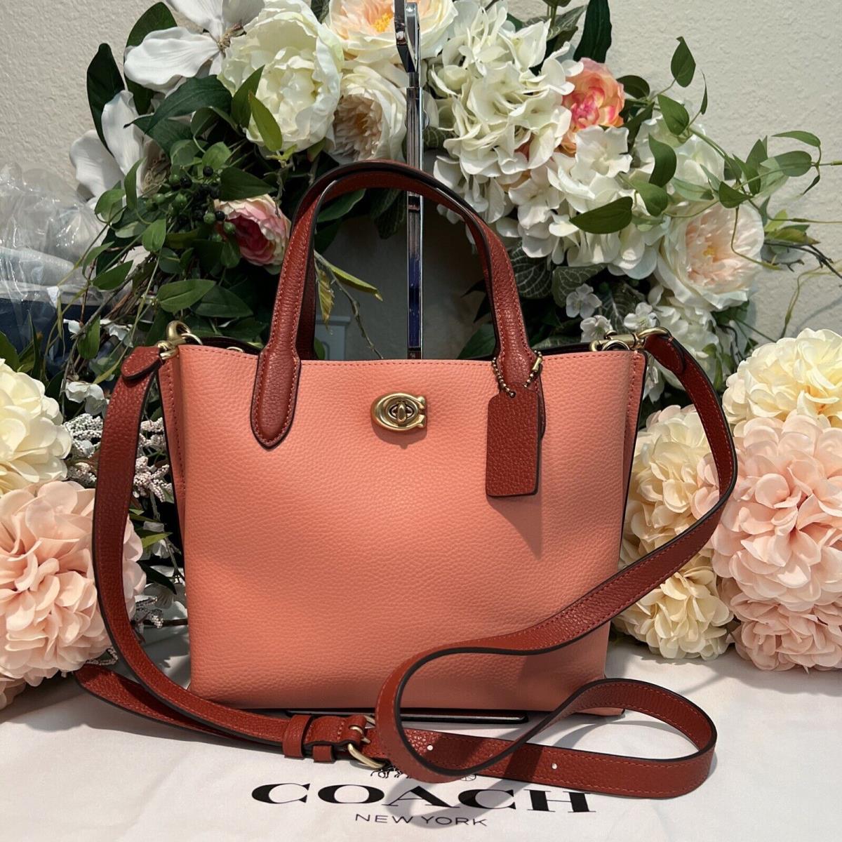 Coach Pebble Leather Willow Tote 24 W/crossbody Light Coral Colorblock