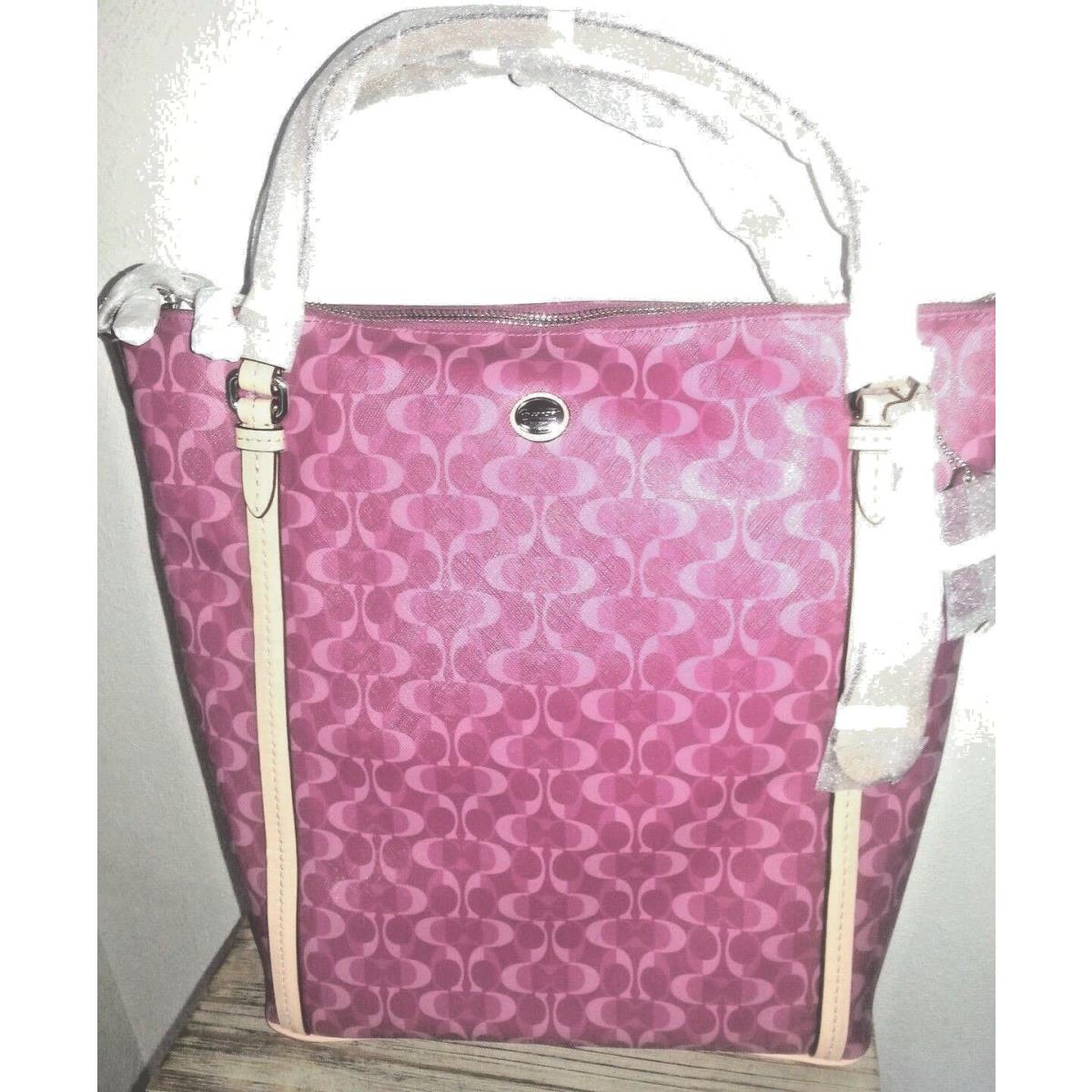 w Tags Coach Peyton Signature Convertible Large Tote F25881 Pink Bordeaux