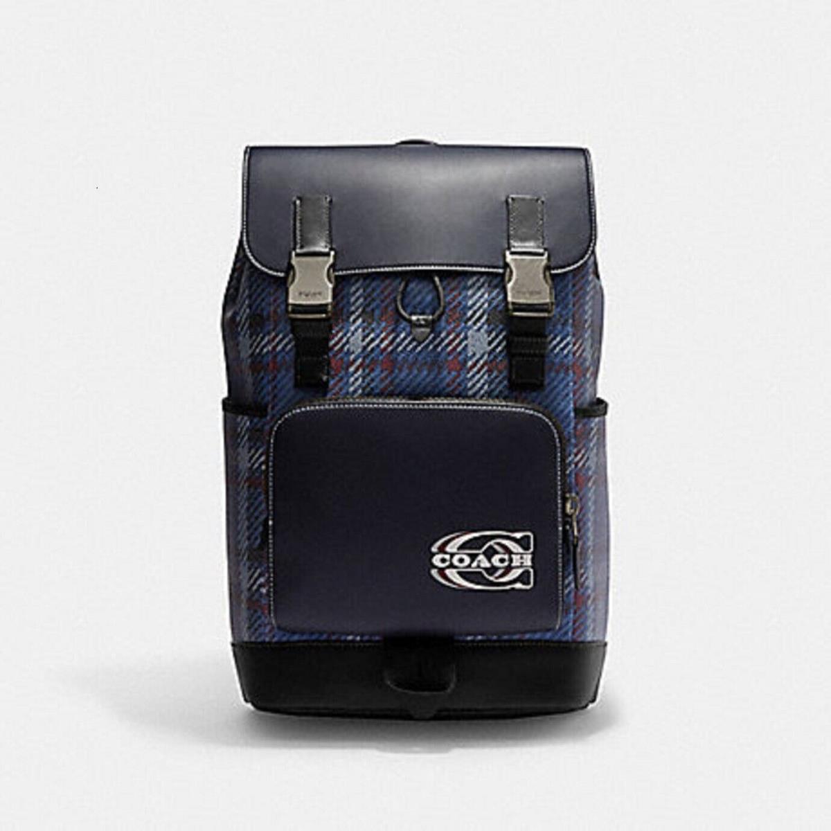 Coach Track Backpack with Plaid Print and Coach Stamp Mens Leather