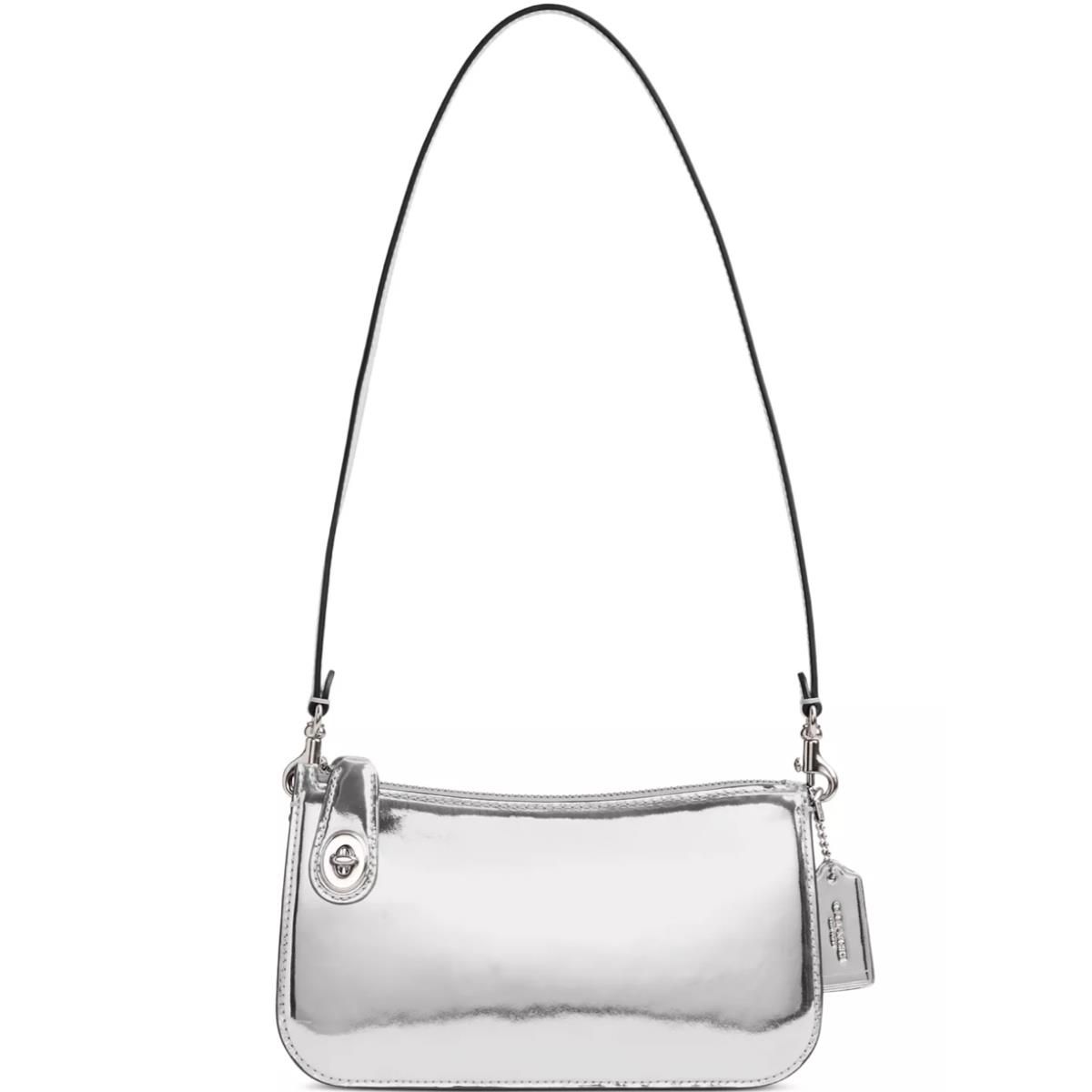 Coach Mirror Metallic Leather Pochette Silver