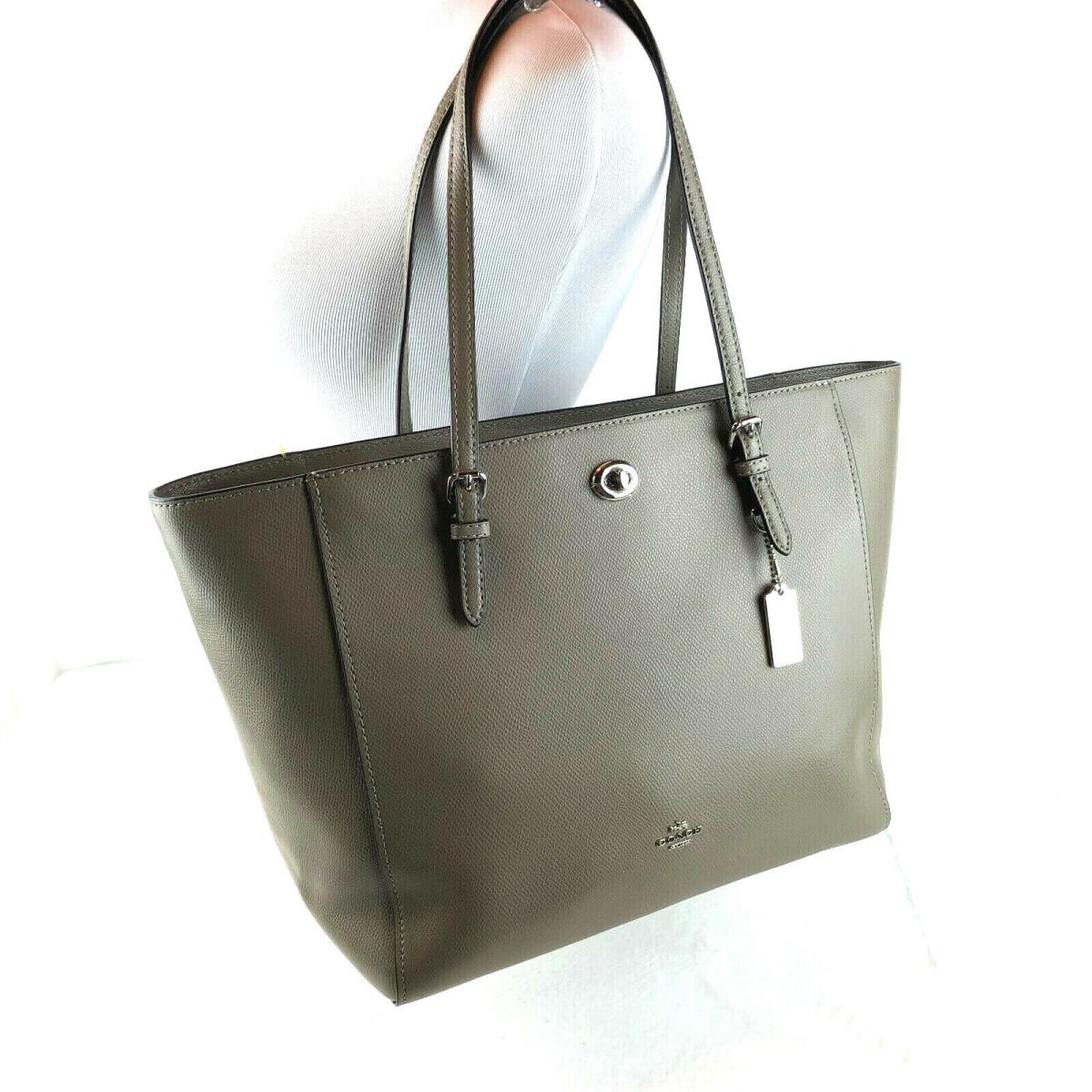 Coach Crossgrain Leather Large Turnlock Tote Gray Fog 36454 Retail