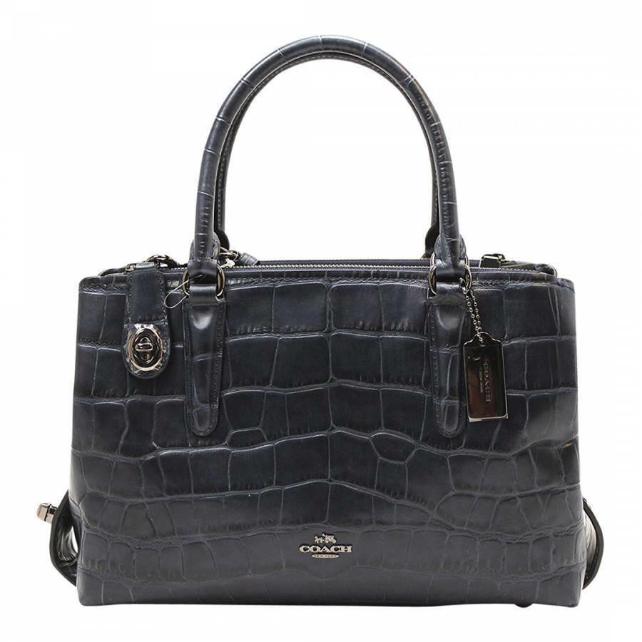 Coach 57118 Brooklyn Carryall In Croc Embossed Leather Dark Navy