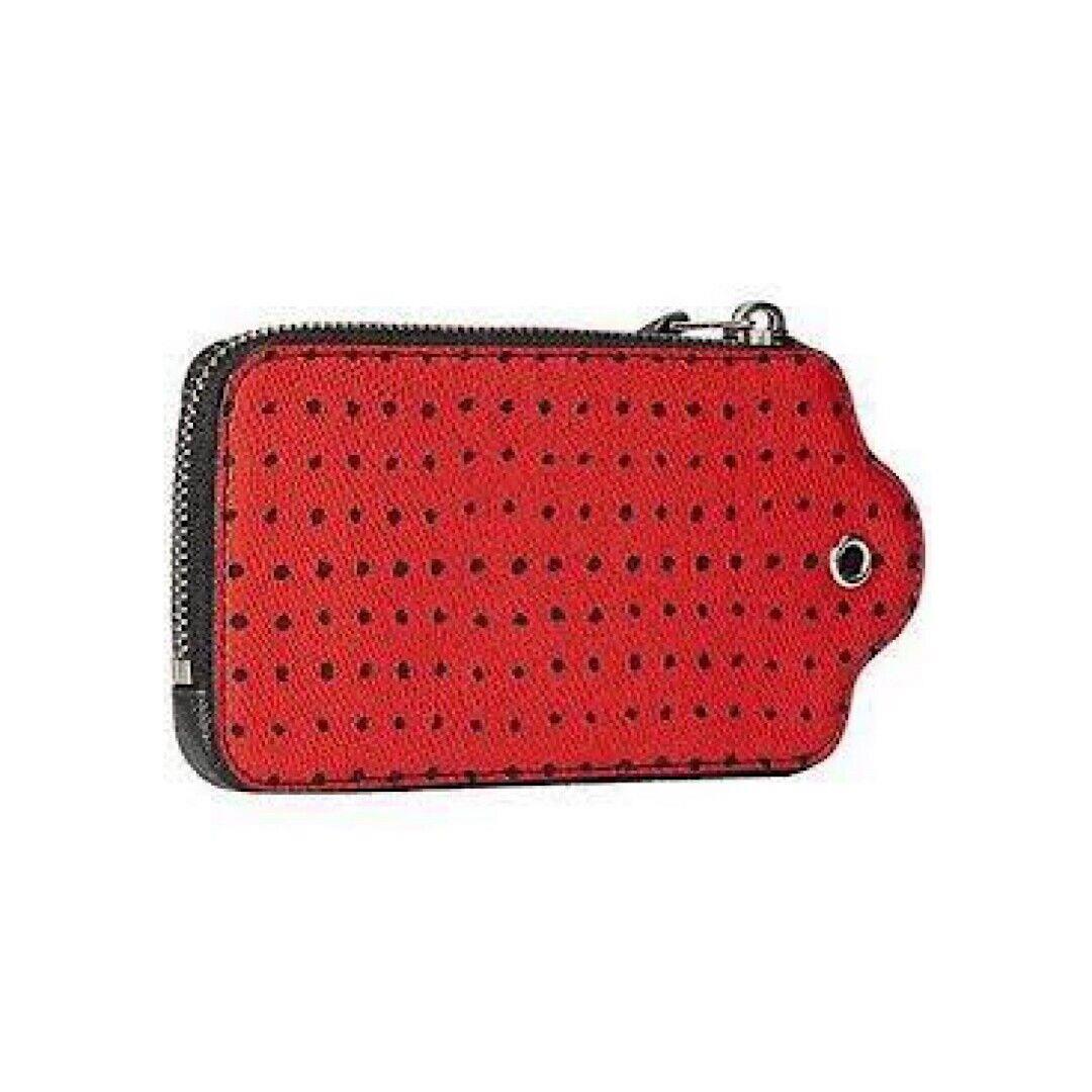 Coach 52928 Leather Slim Zip Hang Tag Coin Pouch Purse Tiny Dot Red